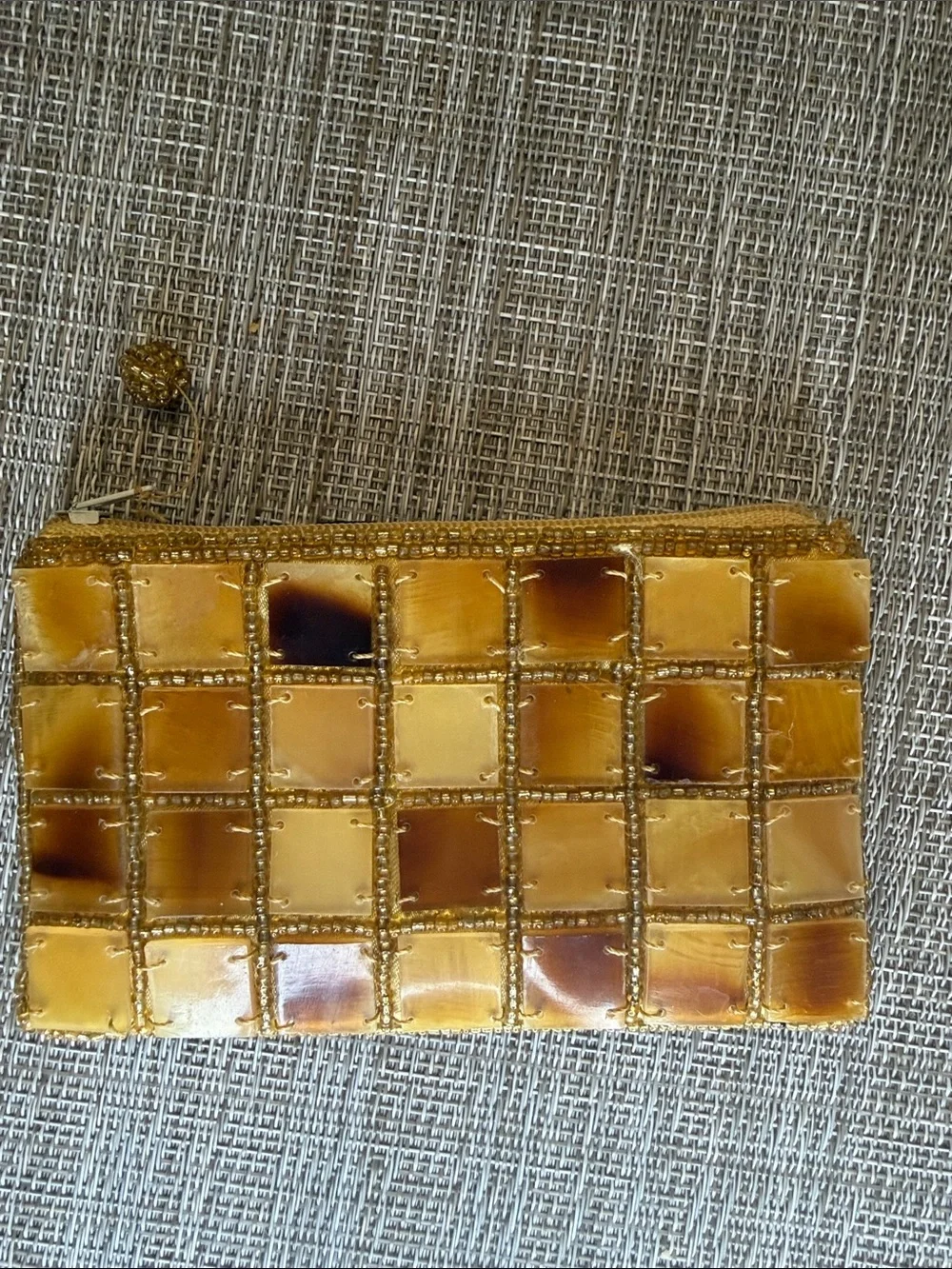 Beaded Mosaic Tile Coin Pouch - Amber Gold